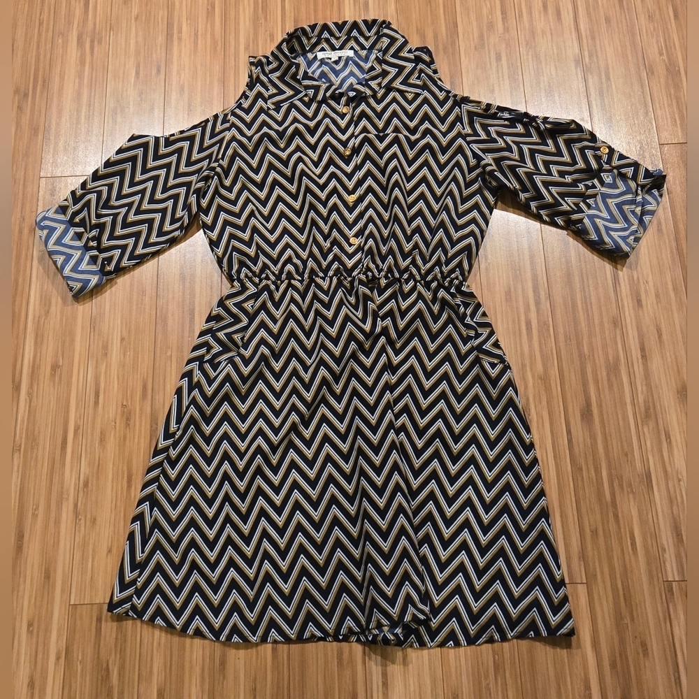 NWOT Speed Control Chevron Patterned Dress with Cut-Out Shoulders